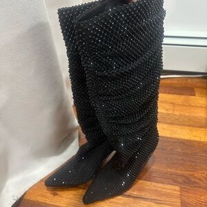 Steve Madden Black Heeled Boots with Sparkling Design